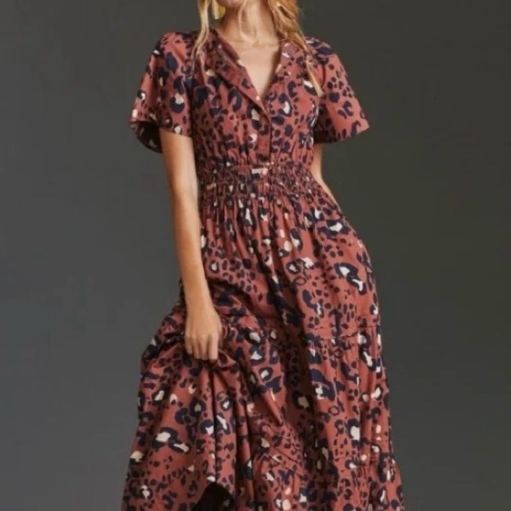 Anthropologie Brown Leopard Print Maxi Dress Somerset
